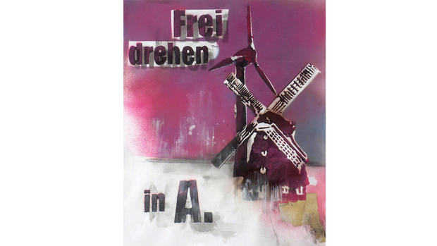 „Frei drehen in A.“, Acryl, Spraylack