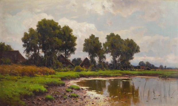 Walter Moras Am Bodden in Ahrenshoop, um 1900, uls. signiert Öl auf Leinwand, 80x120 cm