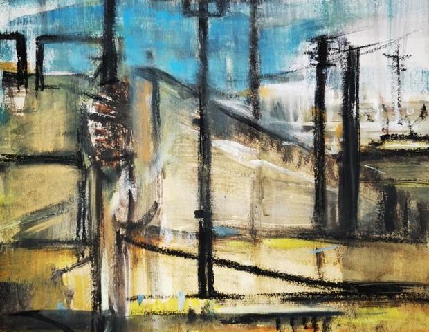 Barcelona Nights II, Acryl, Kreide auf Papier, 50 x 65 cm, 2025