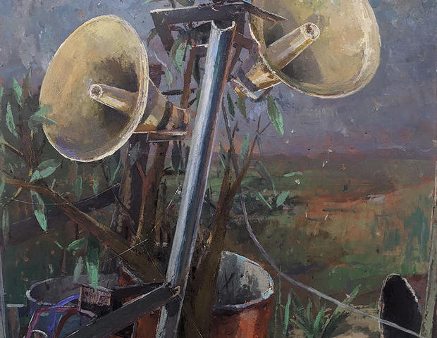 Fritz Bornstück „Repeater Signal (Elster)“, 2023, Öl auf Leinwand,120 x 100 cm