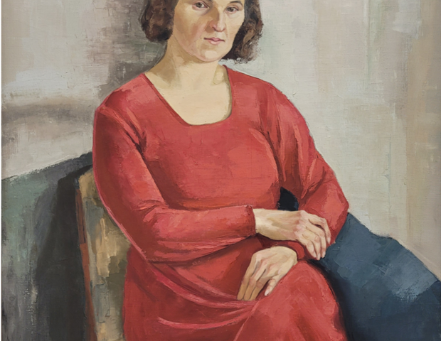 Hedwig Holtz-Sommer, Frau im roten Kleid, 1934, Öl auf Leinwand
