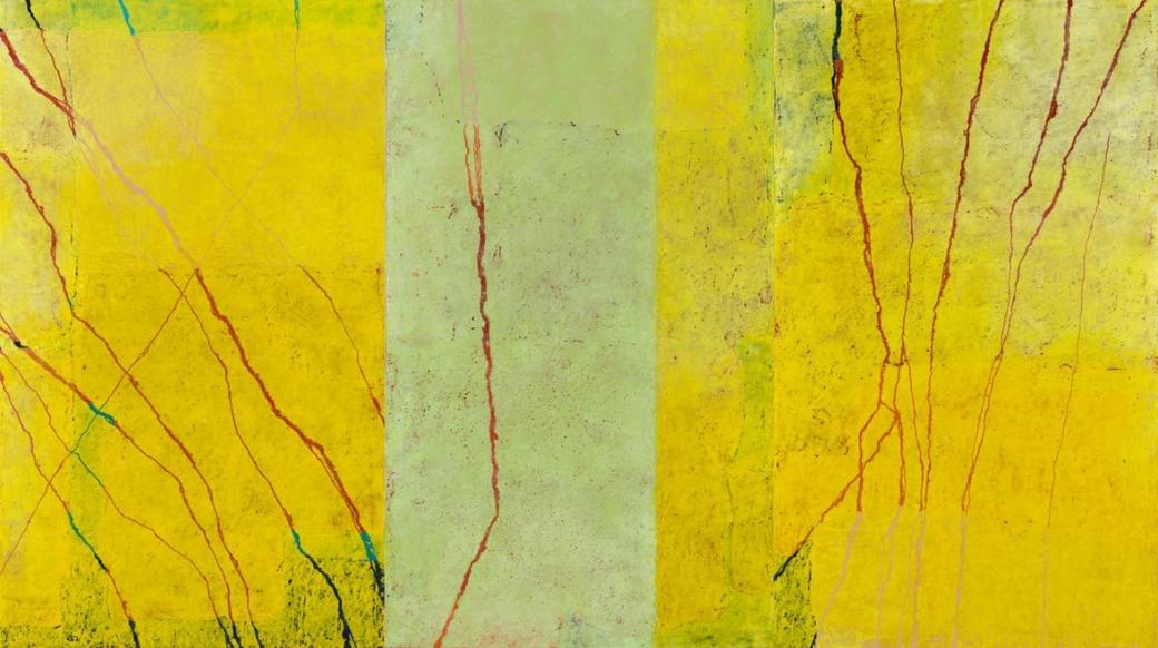 Paco Knöller: Opus 1, H 465 A, H 466 B, H 467 C / 2021, Ölkreide und Lack auf Holz, 168 x 300 x 6 cm, dreiteilig, Sammlung Wemhöner