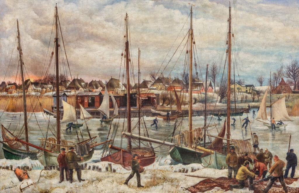 Hans Emil Oberländer (1885– 1944), Winterhafen auf dem Fischland, 1939