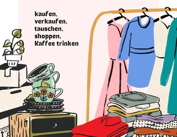 Colorful Retro Vintage Illustrative Garage Sale Flyer