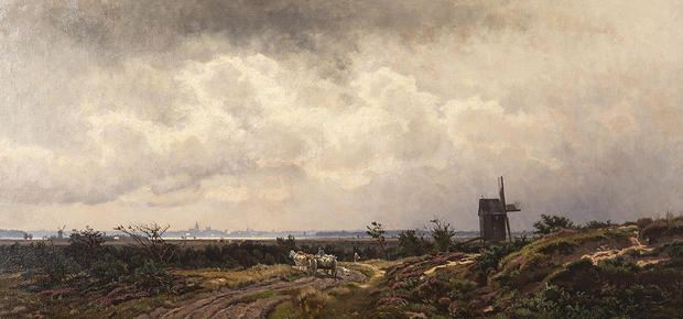 Carl Malchin, Sommerweg zur Mühle mit Blick auf Schwerin, 1902, Öl auf Leinwand, 545x1150 mm